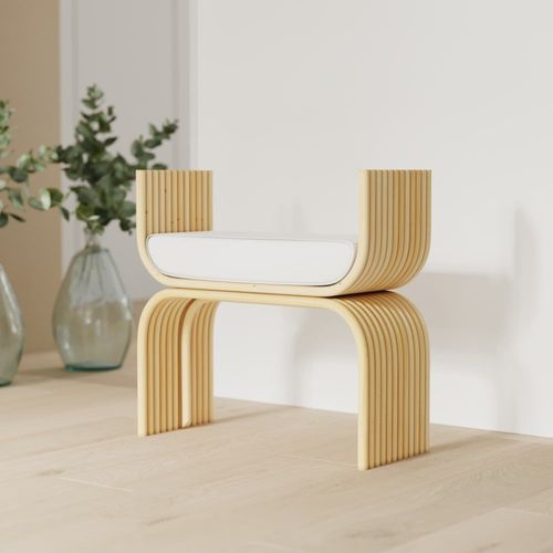 Tabouret En Rotin Et Coussin Blanc