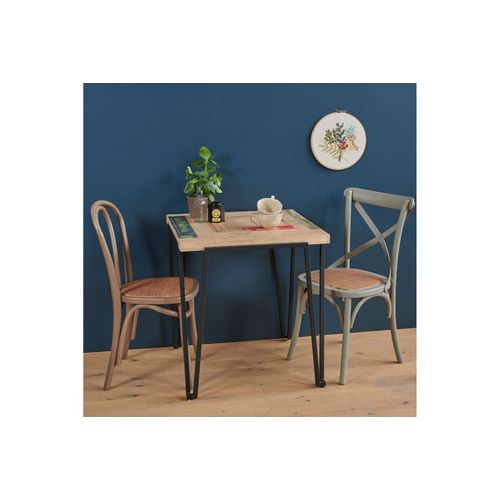Table Bistrot Carrée En Bois Recyclé Et Pied Métal L70