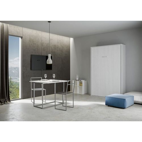 Lit Escamotable Vertical 120 Effet Bois Frêne Blanc
