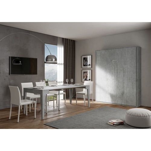 Lit Escamotable Vertical 160 Effet Bois Gris Béton