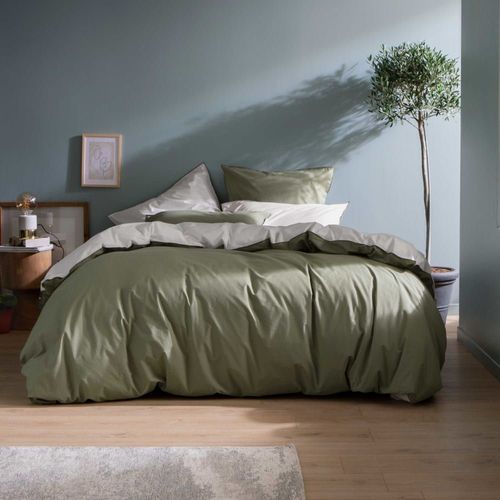 Housse De Couette Percale Coton Lavé 240x220cm Olive Et Craie