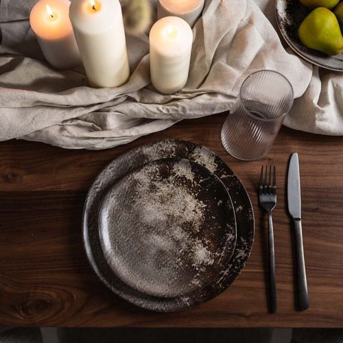 Assiette Plate En Céramique Marron Et Beige D20 - Lot De 4
