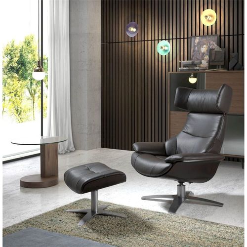 Fauteuil Relaxation Cuir Marron 360° H. Assise 38 Cm