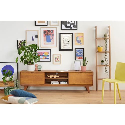 Meuble Tv Rétro En Bois 2 Niches 2 Portes L180 Bronze