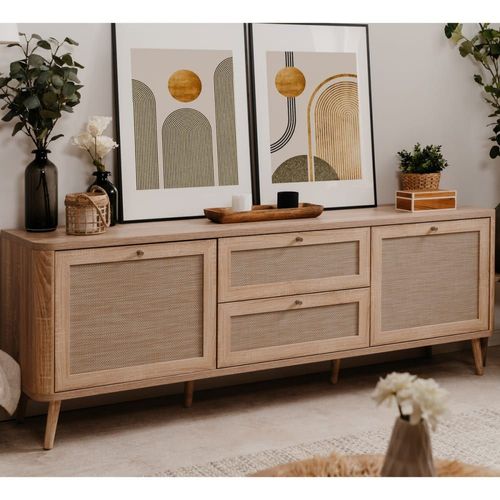 Meuble Tv Cannage Et Effet Bois 175 Cm