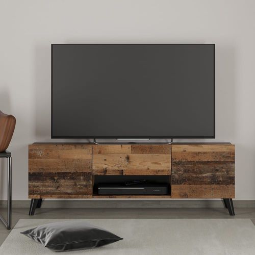 Meuble Tv 2 Portes 1 Tiroir - L140 Cm - Effet Chêne Vintage