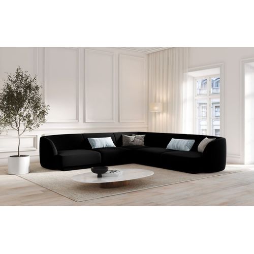 Canapé D'angle Symétrique 5 Places En Tissu Velours Noir