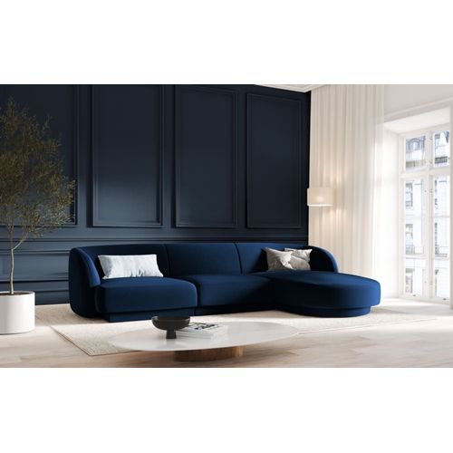 Canapé D'angle Droit 4 Places En Tissu Velours Bleu Roi