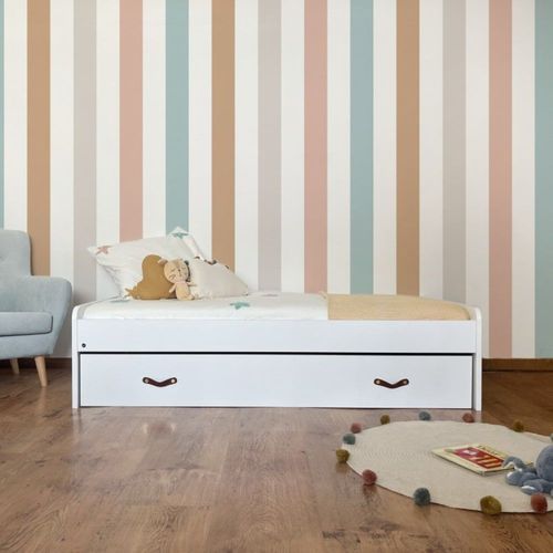 Lit Avec Tiroirs Blanc Et Sommier Et Matelas 50x196x112cm