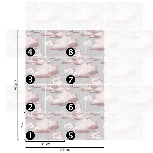 Papier Peint Nuages,papier écologique fin,200x280cm,8 feuilles