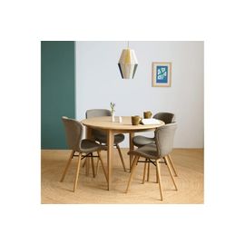 Table Ronde Extensible Pieds Fuseau D115 + 4 Chaises Tissu Marron