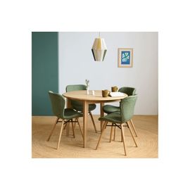 Table Ronde Extensible Pieds Fuseau D115 + 4 Chaises Tissu Kaki