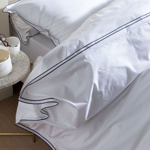 Housse De Couette Percale Coton 260x240cm Blanc, Indigo