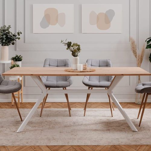 Table À Manger Effet Chêne Clair, Piètement Blanc 180 Cm