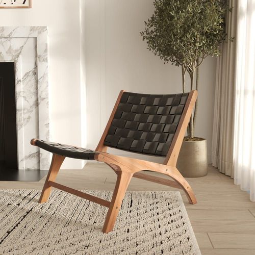 Fauteuil En Teck Et Cuir Tréssé Noir