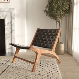 Fauteuil En Teck Et Cuir Tréssé Noir