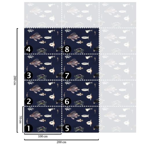 Papier Peint Poissons,papier écologique fin,200x280cm,8 feuilles