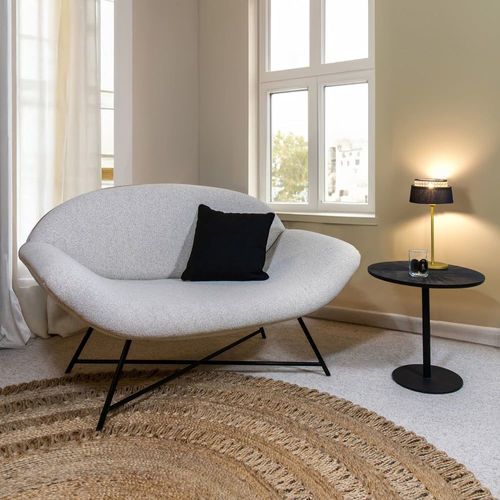 Canapé En Bouclette Beige Et Pieds En Métal Noir 2 Places