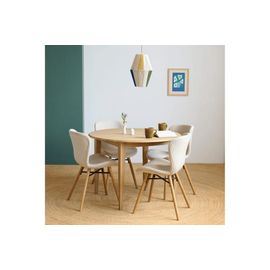 Table Ronde Extensible Pieds Fuseau D115 + 4 Chaises Tissu Amande