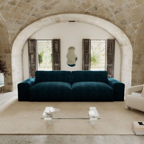 Canapé 4 Places Velours Bleu Paon 240cm