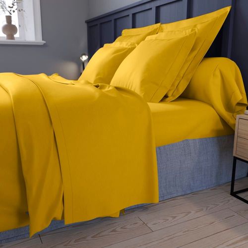 Drap Housse Satin De Coton Coloris Curry 180x200 Cm