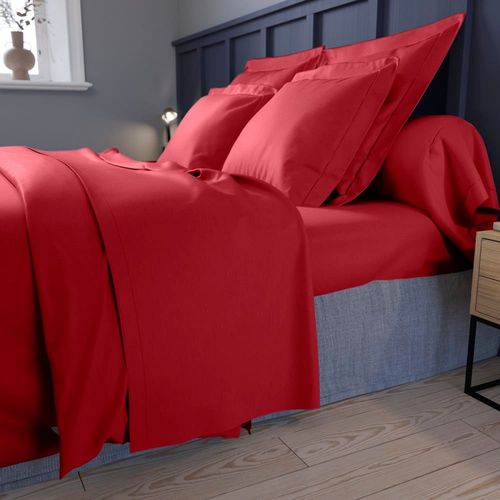 Drap Housse Satin De Coton Coloris Rouge 160x200 Cm