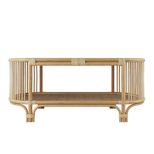 Table Basse Avec Étagères En Rotin Naturel