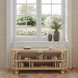 Console 140 Cm En Rotin Naturel Avec Étagères