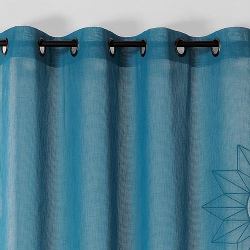 Voilage - - Effet De Rayures Polyester Bleu 145x240 Cm