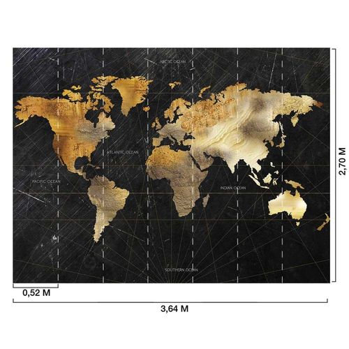 Papier peint carte du monde effet bois 364x270 cm