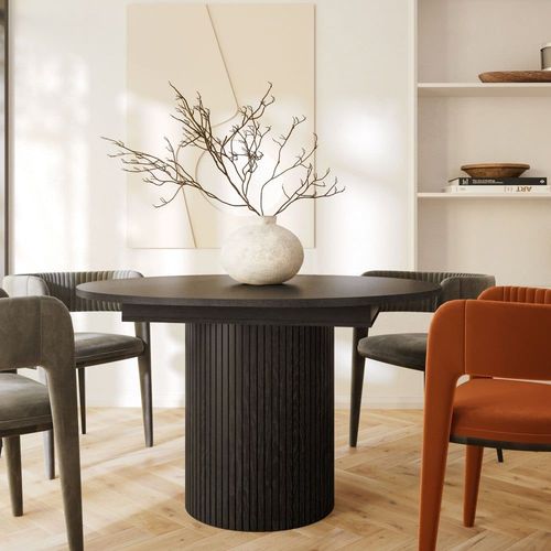 Table À Manger Extensible 4 À 6 Personnes En Bois Ø120-160x120cm -Noir