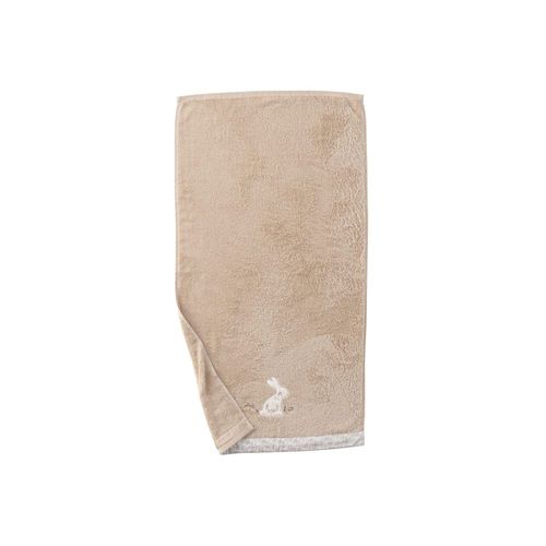 Serviette De Toilette Coton Bio Brodé Velours Beige 50 X 90 Cm