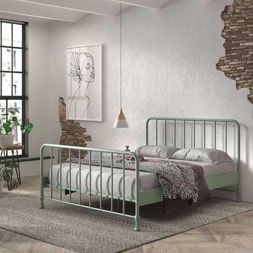 Lit À Barreaux 160x200cm Métal Poudré Vert Olive
