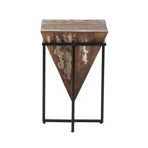 Table D'appoint H.56cm Pyramide Inversée Bois Massif Et Métal Noir