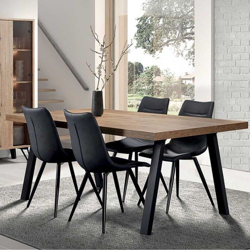 Table 170cm Aspect Bois Piètement A Métal Poudré Noir