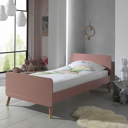 Lit 90x200cm Rose Graphique Sommier Intégré