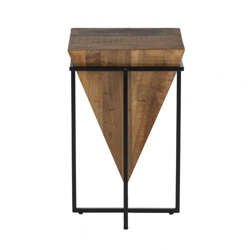 Table D'appoint H.68cm Pyramide Inversée Bois Massif Et Métal Noir