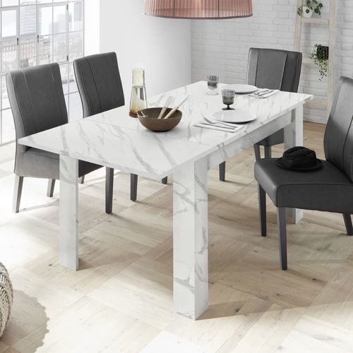 Table Repas Extensible Aspect Marbre Blanc