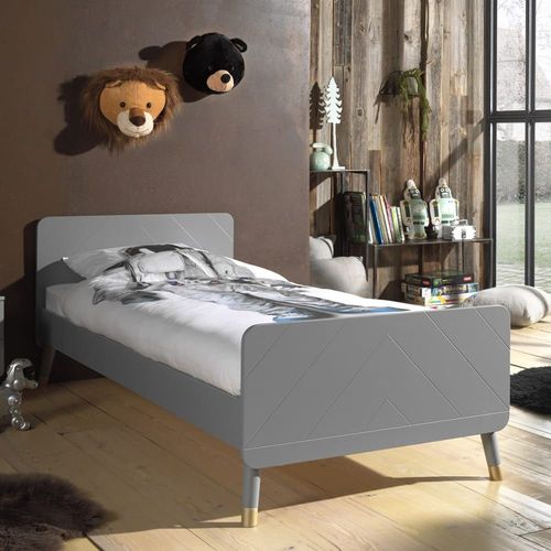 Lit 90x200cm Gris Graphique Sommier Intégré