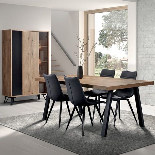 Table 200cm Aspect Bois Piètement A Métal Poudré Noir