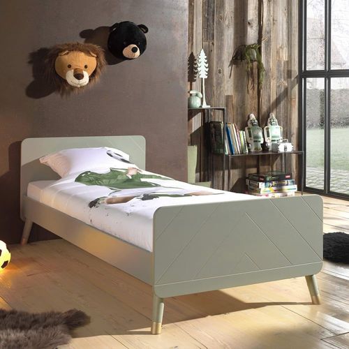 Lit 90x200cm Vert Olive Graphique Sommier Intégré