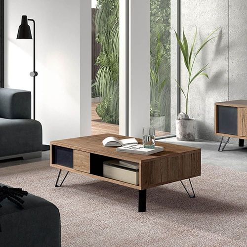 Table Basse 1 Tiroir Effet Bois Naturel Et Noir