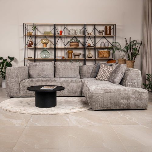 Canapé D'angle 6 Places En Tissu Gris