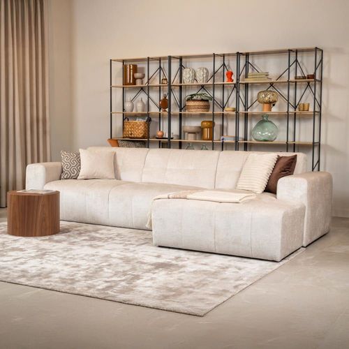 Canapé D'angle 6 Places En Tissu Beige