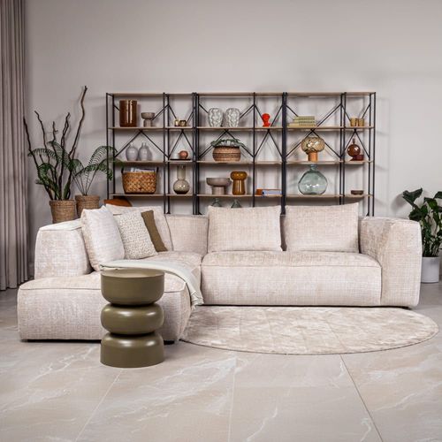 Canapé D'angle 6 Places En Tissu Beige