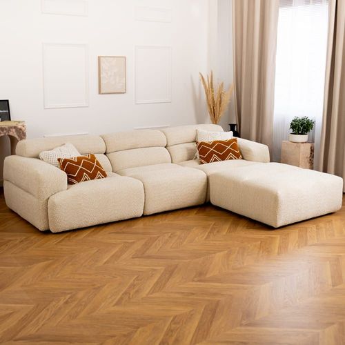 Canapé D'angle 6 Places En Effet Peau De Mouton Beige