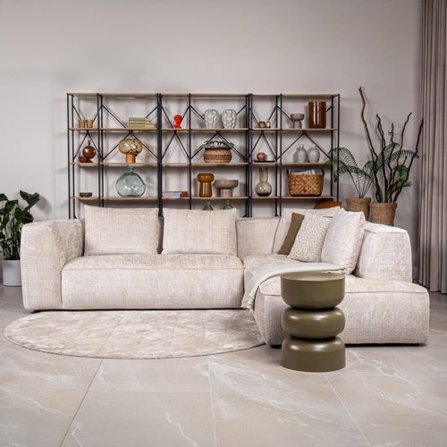 Canapé D'angle 6 Places En Tissu Beige