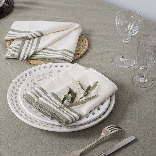 Serviette de table (x4) coton blanc & vert olive 45x45