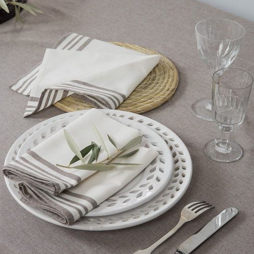 Serviette De Table (X4) Coton Blanc & Taupe 45x45