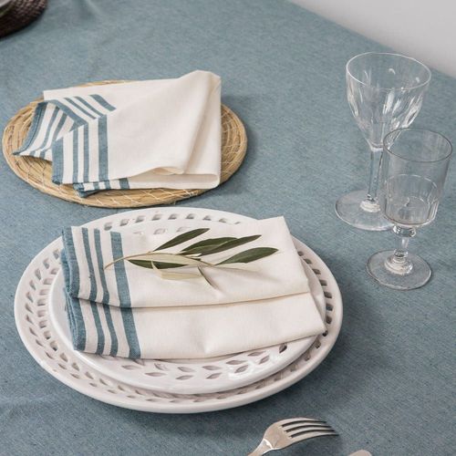 Serviette De Table (X4) Coton Blanc & Bleu Pétrole 45x45